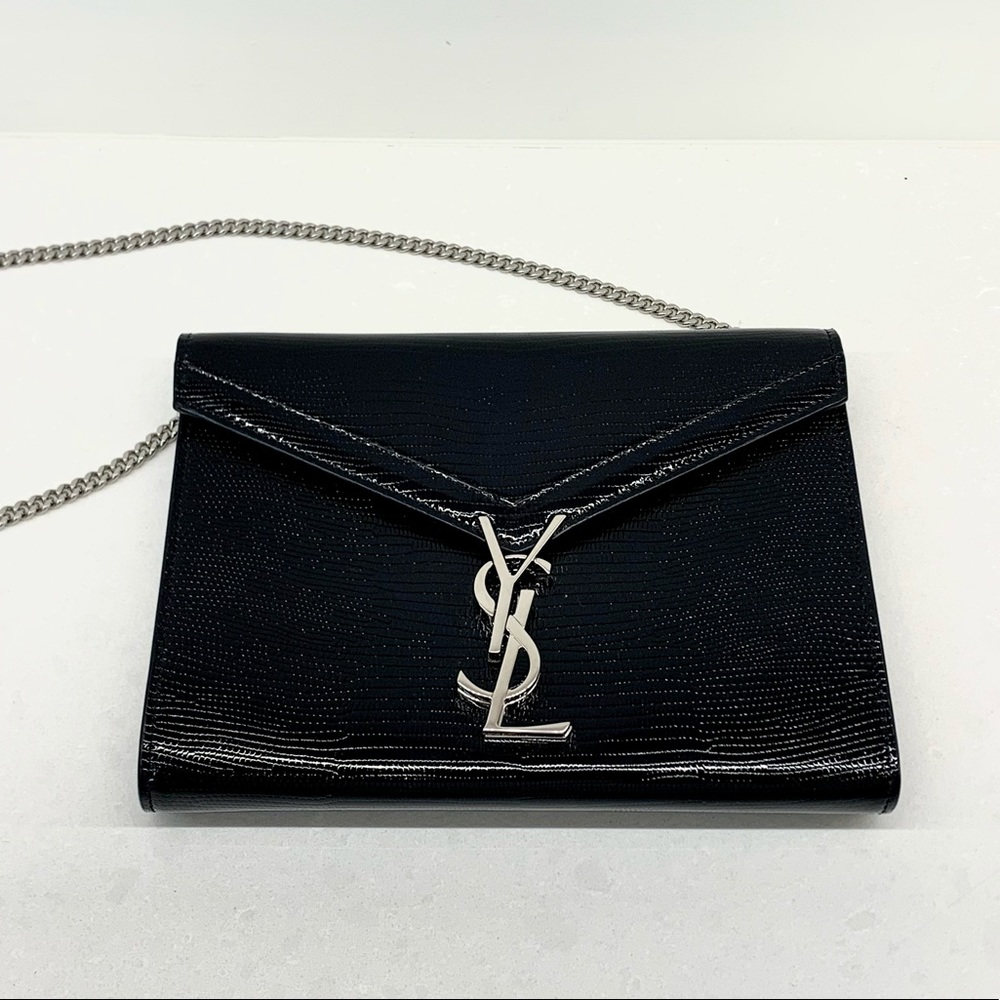 YSL Black Cassandra Reptile Embossed Crossbody